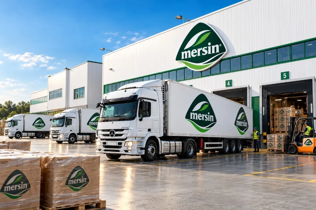 Mersin distribution centre with branded trucks at the loading bays